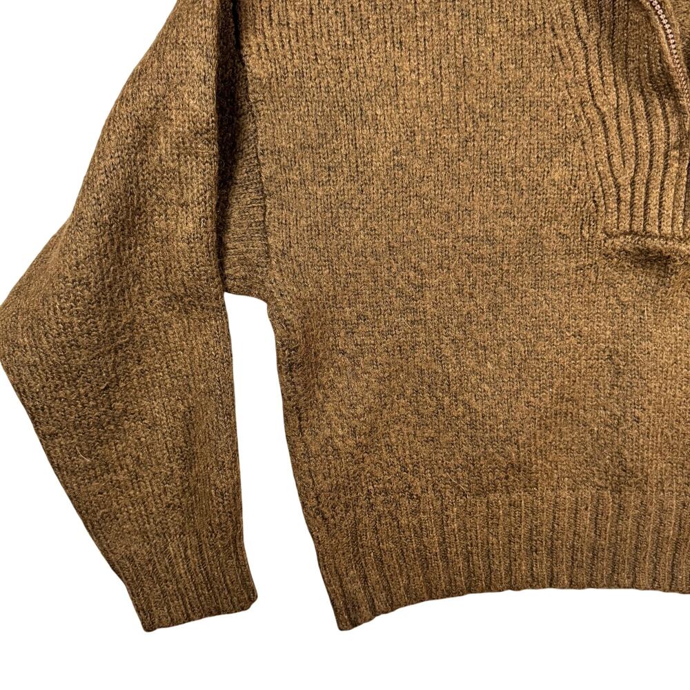 Vintage Y2K American Eagle Women's Brown Wool Blend Quarter Zip Sweater- Size XL - Picture 4 of 9